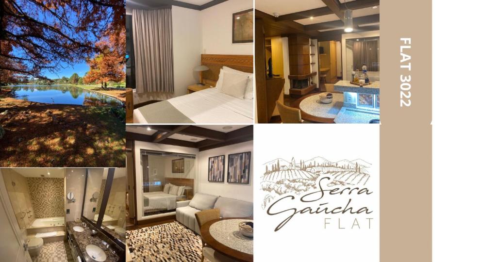 a collage of pictures of a hotel room at Fantástico Studio Royal Laje de Pedra MV (3022) in Canela