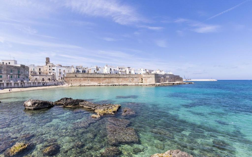 a view of a beach with clear water and buildings at Reby's House 1 in Monopoli
