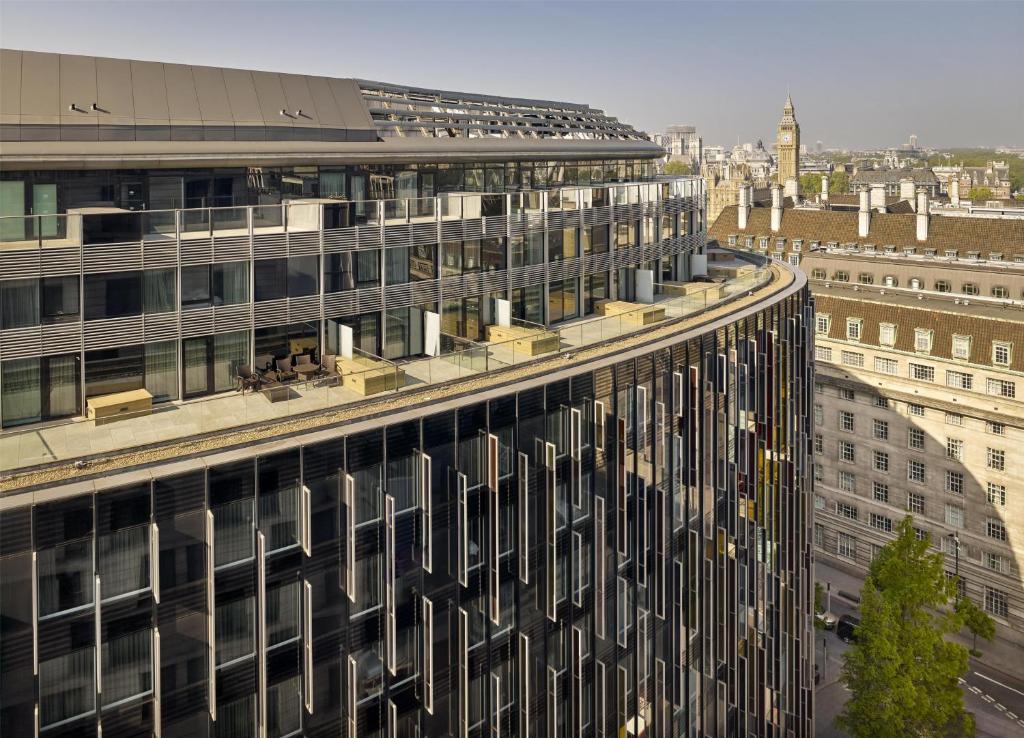 an overhead view of a tall building in a city at Park Plaza London Westminster Bridge in London