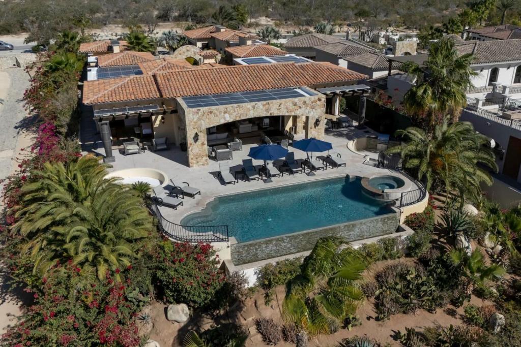 an aerial view of a house with a swimming pool at Ocean & Desert Hacienda Charm Villa in San José del Cabo
