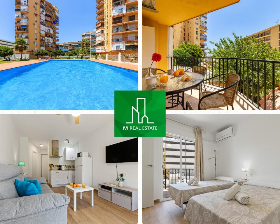 un collage de fotos de un apartamento con piscina en Torre Copenhague By IVI Real Estate, en Torremolinos