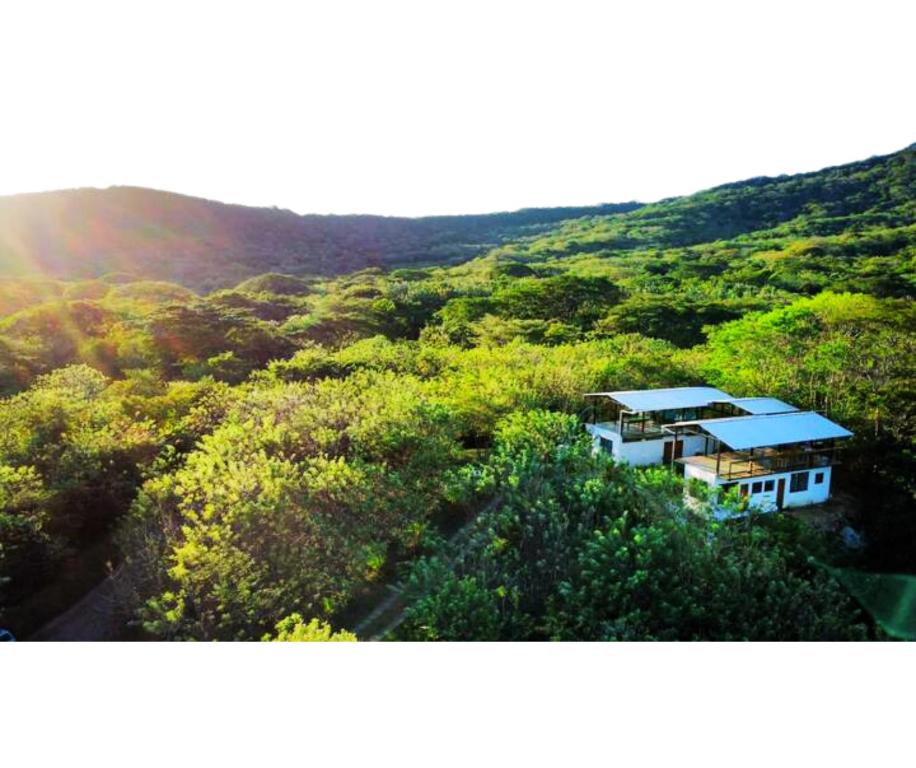 an aerial view of a house in the middle of a forest at Four Trees Jungle Lodge in San Juan del Sur