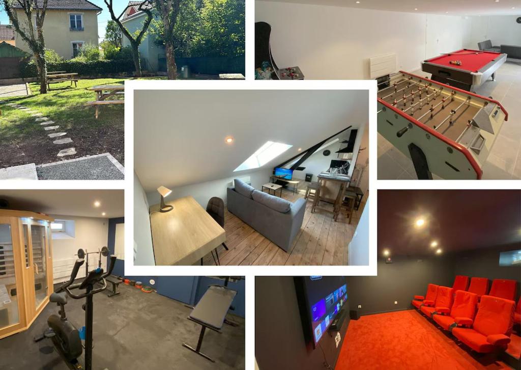 ベルフォールにあるLogement Neuf Cosy avec Espaces Communs Premium 22の滑り台付きの家絵のコラージュ