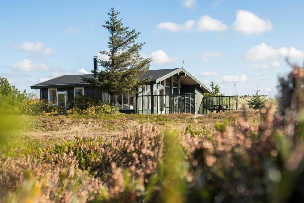 a house on a hill with a tree in front of it at 201-Ringkobing-Fladsbjergvej-234 in Klegod