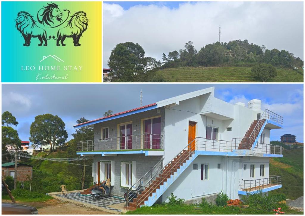 two pictures of a house with a horse stencil on it at Leo Home Stay - Suite Rooms Best For Family-Group-Couple-Single in Kodaikānāl
