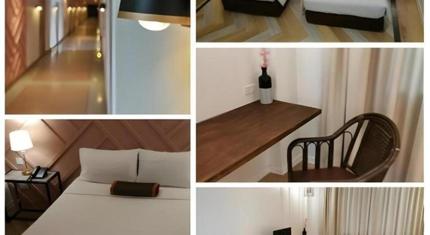 a collage of pictures of a room with a bed and a bottle of wine at The Regent Ubon in Ban Na Khwai