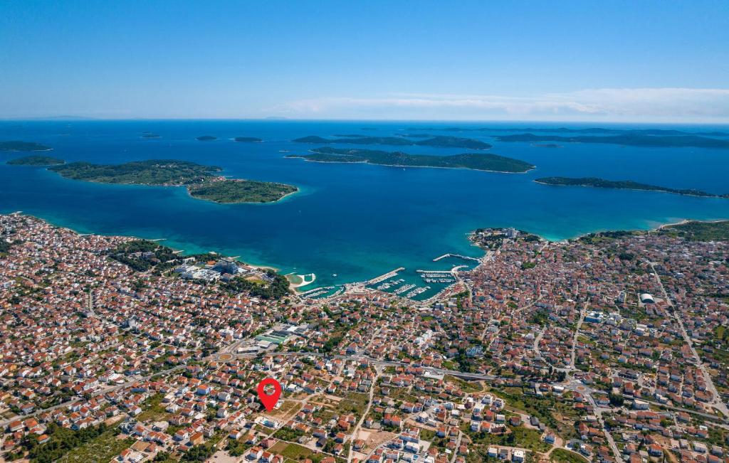 an aerial view of a city and the ocean at Lovely Home In Vodice in Vodice