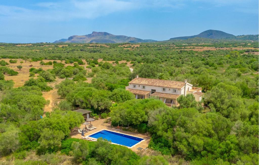 an aerial view of a house with a swimming pool at Finca Tortuga De Son Cifre in Manacor
