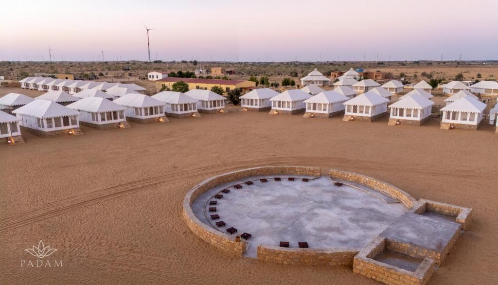 an aerial view of a row of houses in a desert at Padam Jaisalmer in Jaisalmer
