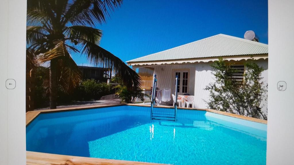 a swimming pool in front of a house at Embruns 2 in Le Moule