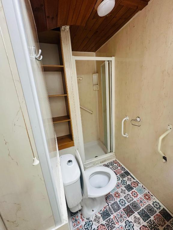 een kleine badkamer met toilet en douche bij Saxonia guest house in Weston-super-Mare