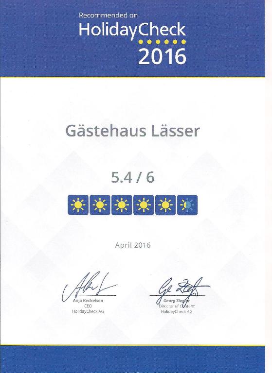 Certifikát, hodnocení, plakát nebo jiný dokument vystavený v ubytování Gästehaus Lässer