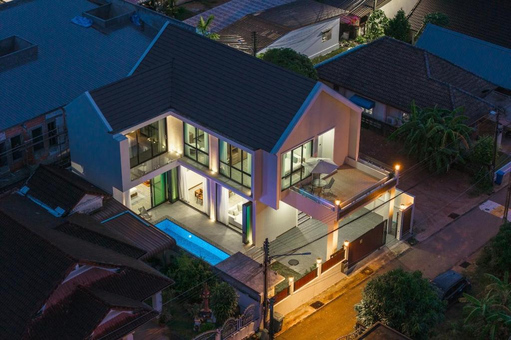 an overhead view of a house at night at V226 4BR Pool Villa Near Laguna, Golf & Beaches in Laguna Phuket