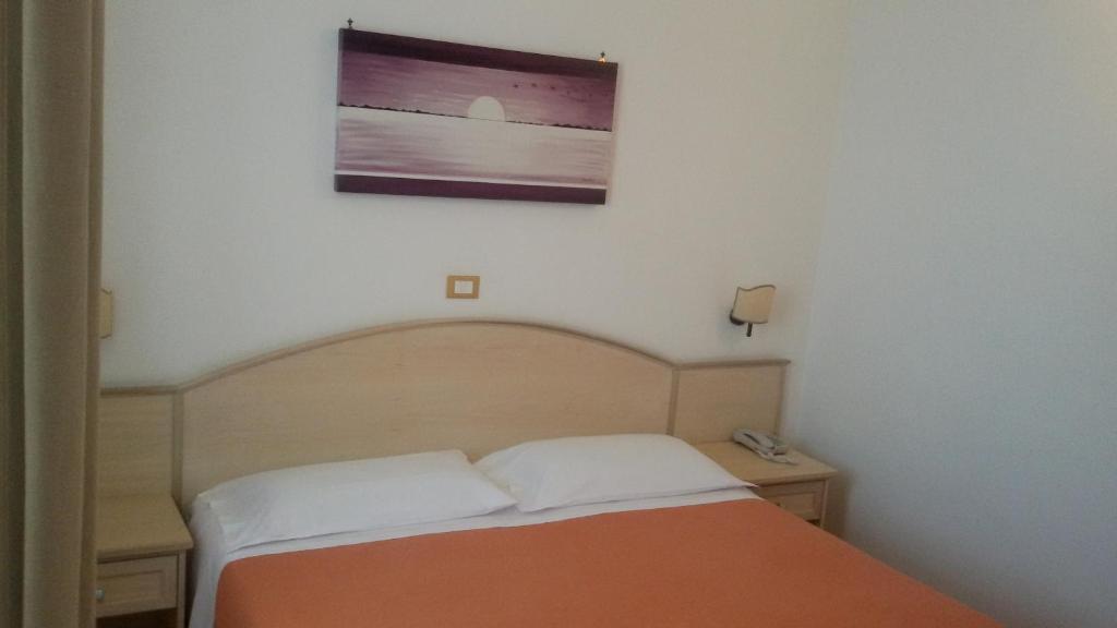 a bedroom with a bed and a picture on the wall at Hotel Corallo in Torre Santa Sabina