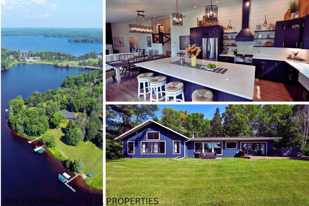 un collage de fotos de una casa con un lago en The Namakagon Lakehouse home, en Namekagon