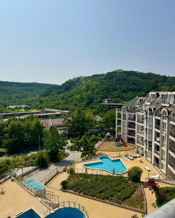 an aerial view of a playground in a city at Apartment Skу in Kavarna