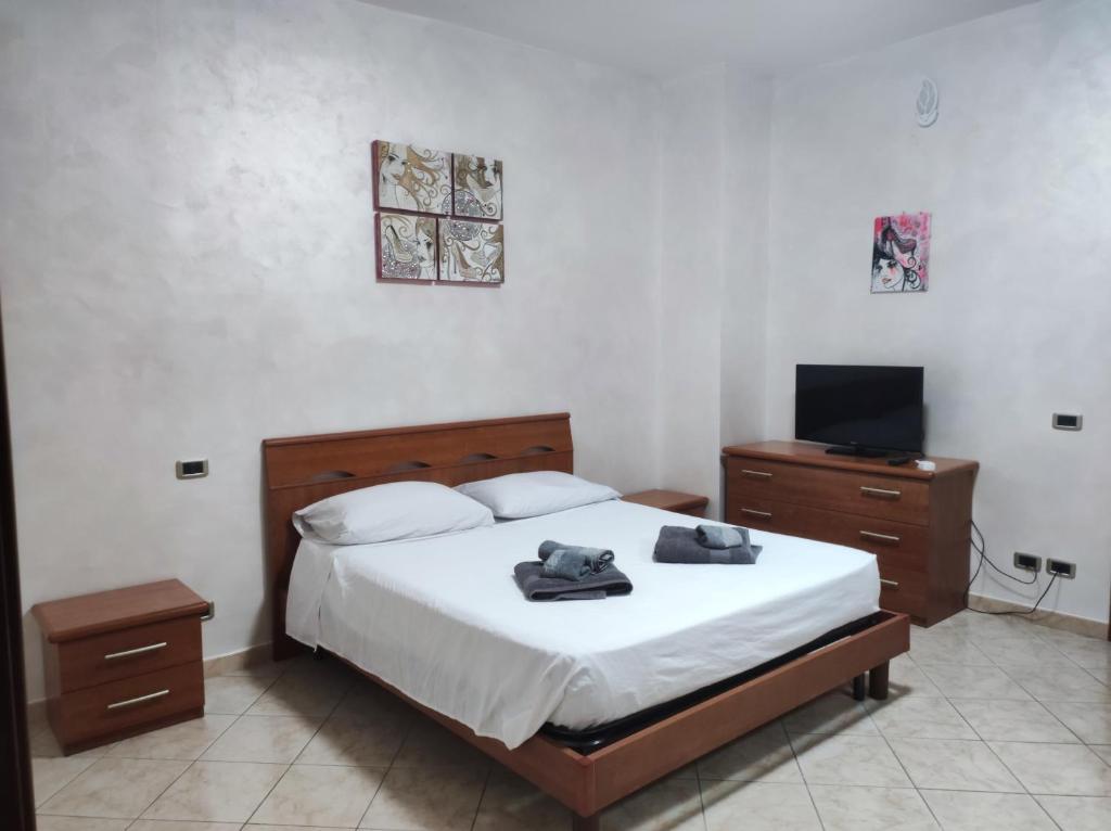 a bedroom with a large bed and a television at Casa Leblanc in Civitavecchia