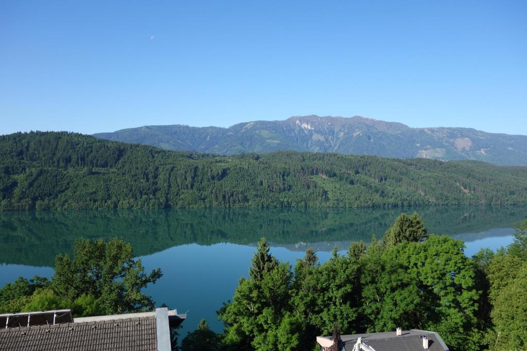 a view of a lake with mountains in the background at Alfia apartment Millstatt in Millstatt