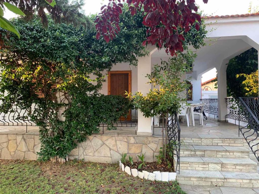 a house with a patio with a bunch of plants at Martha's home in Nea Vrasna