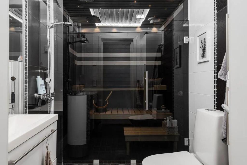 Køkken eller tekøkken på Idyllic wooden house two-room apartment