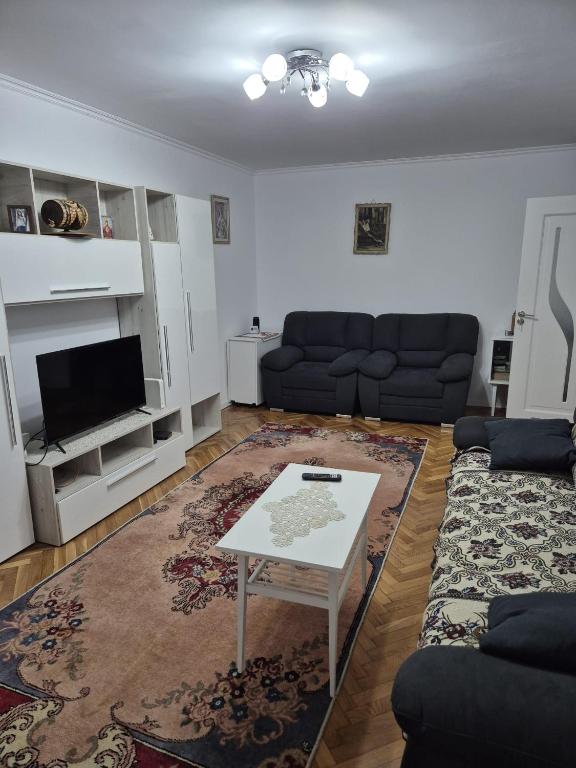 a living room with a couch and a table at Tulcea Soft Apartment in Tulcea