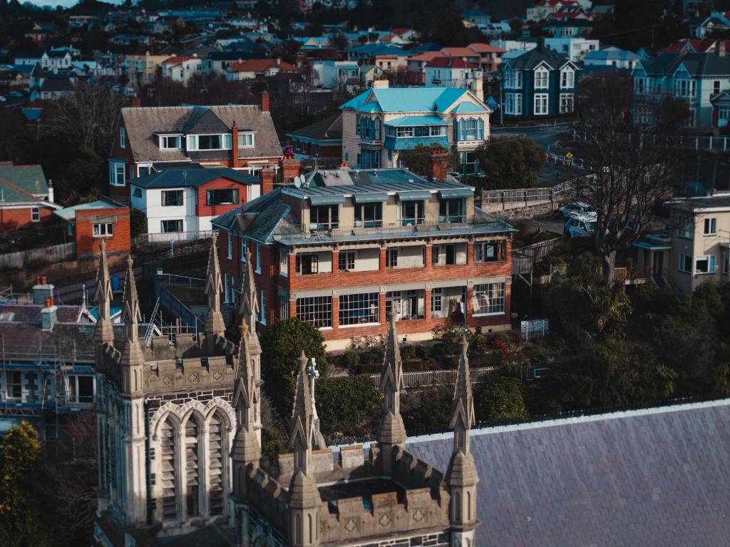 an aerial view of a building in a city at Dunedin House- Boutique Hotel in Dunedin