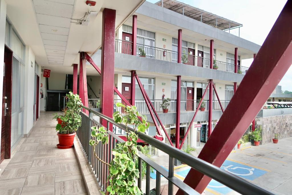uma varanda de um edifício com vasos de plantas em Hotel Yorio Inn em Tuxpan de Rodríguez Cano