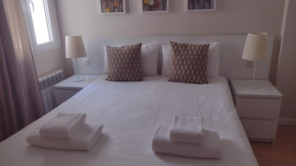 a white bed with two pillows on top of it at Tu refugio en Málaga, confort y ubicación perfecta in Málaga