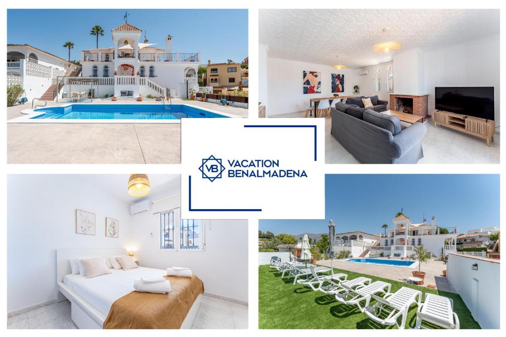 un collage de fotos de una villa con piscina en VB Villa Coto 7BR w Pool & Views, en Santa Fe de los Boliches