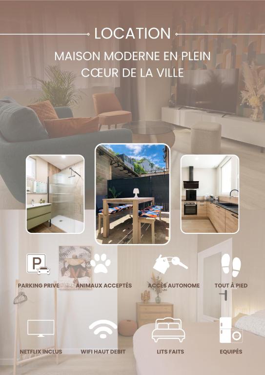 un collage de photos d'un salon dans l'établissement Le Cotin des Cordiers 1, F3 avec SA PLACE DE PARKING INCLUS, au Tréport