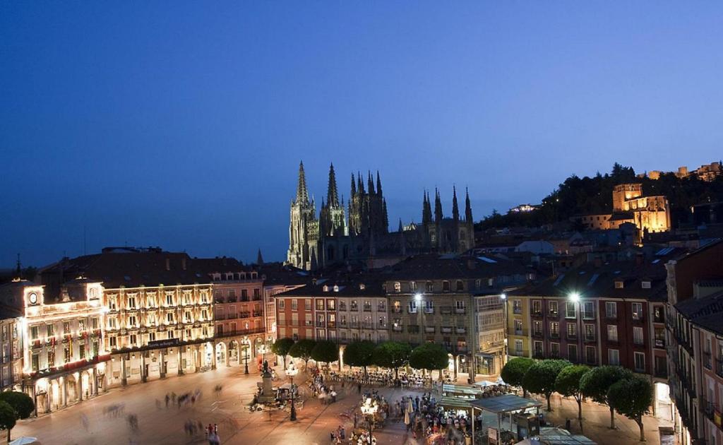 - Vistas a la ciudad por la noche y a la catedral en Apartamento Turistico Plaza Mayor en Burgos