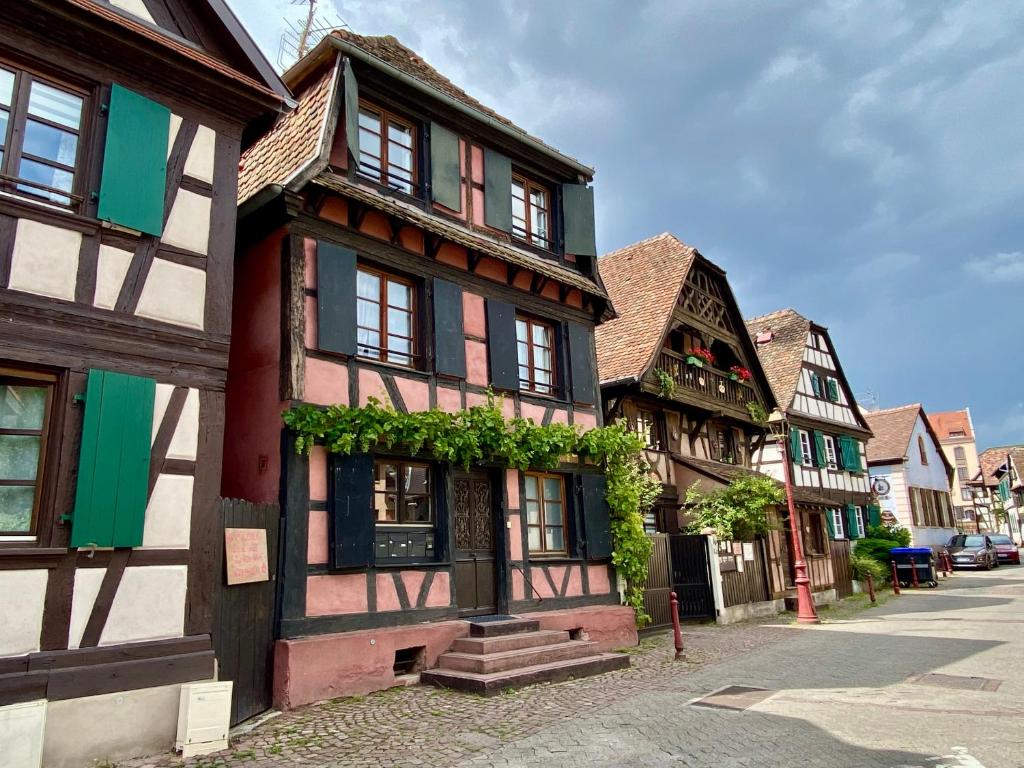 a group of buildings on a city street at Gîte de caractère au calme , proche quartier historique, Au Merlenchanteur in Schiltigheim