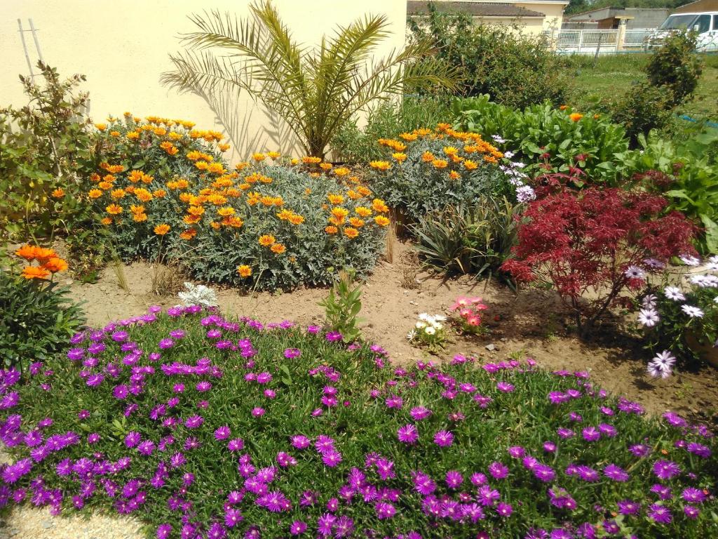 un jardin de fleurs devant un bâtiment dans l'établissement L'Ecume De Jade, à La Plaine-sur-Mer