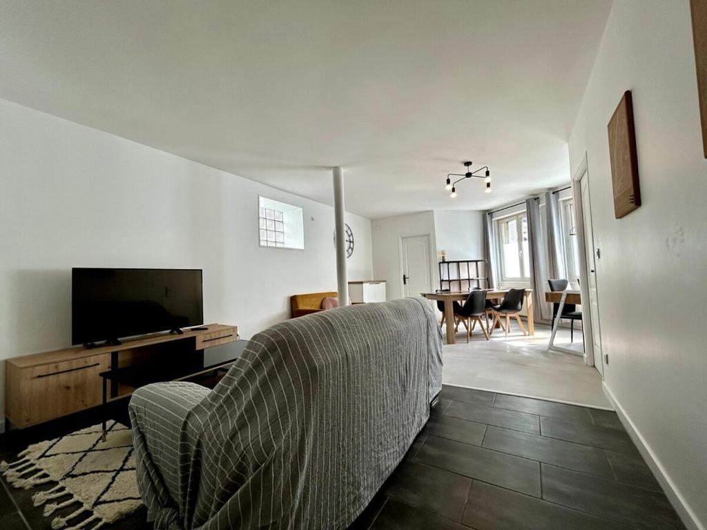 un salon avec un canapé et une télévision dans l'établissement Blue Gallery #REIMS, à Reims