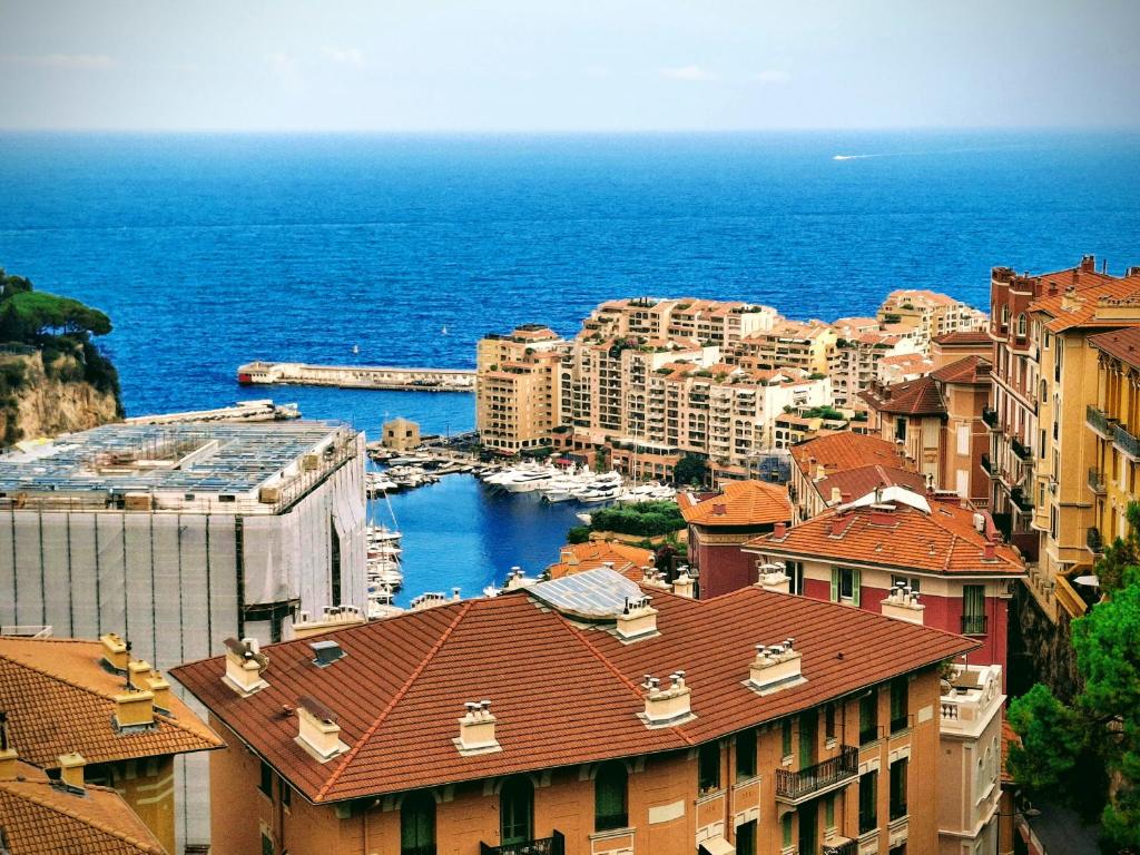 a view of a city with boats in a harbor at Quiet flat center Monaco in Monte Carlo