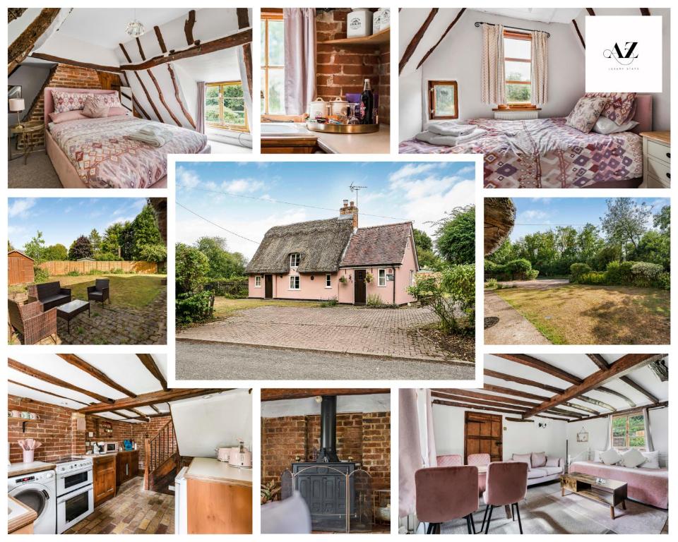 eine Collage mit Fotos eines Hauses in der Unterkunft Two Bedroom Grade ll Cottage At AZ Luxury Stays Honey Horsefield With WiFi And Free Parking in Hundon