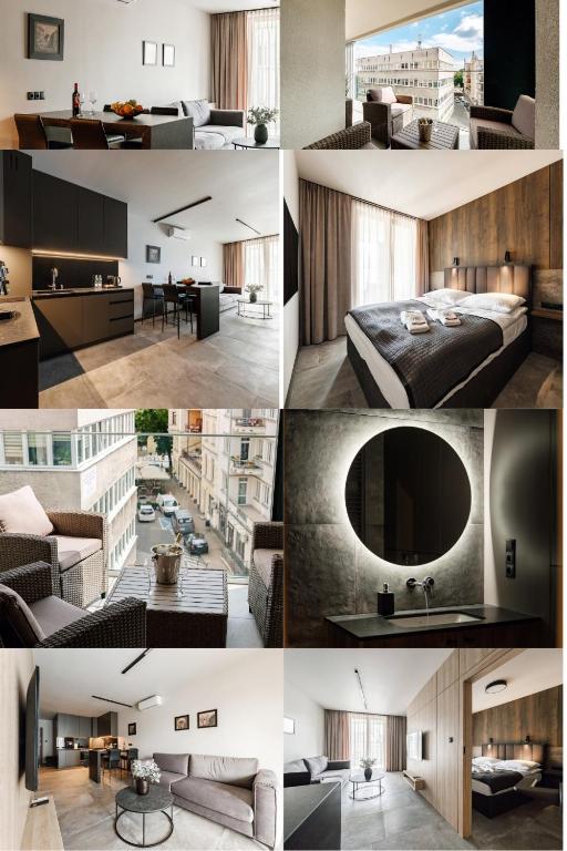 a collage of photos of a hotel room at PLATiNiUM RESiDENCE GARDEN SASKI - "CENTRUM" in Lublin