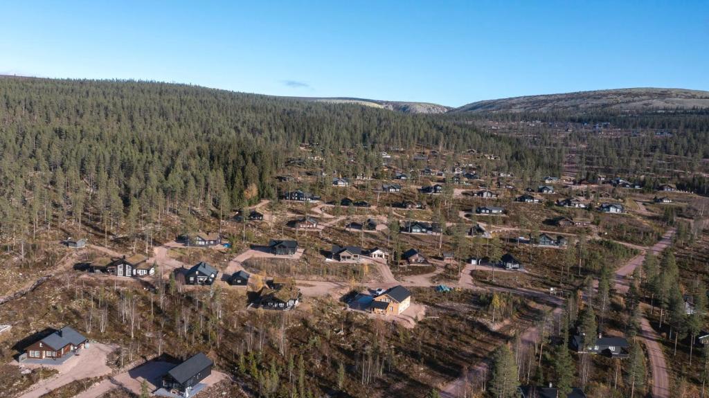 an aerial view of a village in a forest at Fulufjellet cabins in Ljørdalen