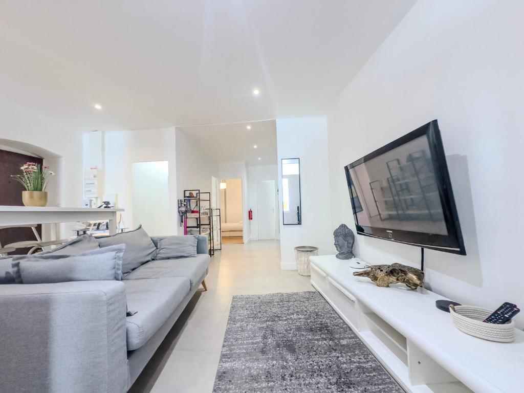 un soggiorno con divano e TV a schermo piatto di Le Palais - Hypercentre a Grenoble