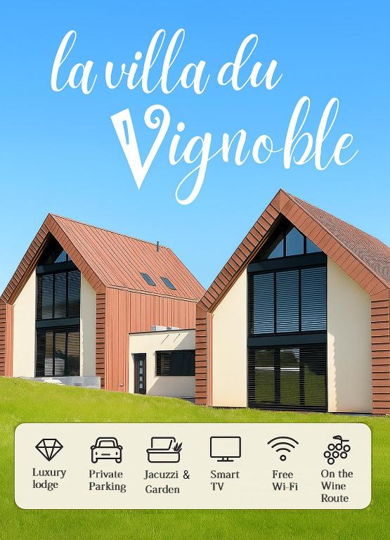 un rendu de deux maisons avec les mots la culla al vyrride dans l'établissement La Villa du Vignoble d Alsace, à Bennwihr