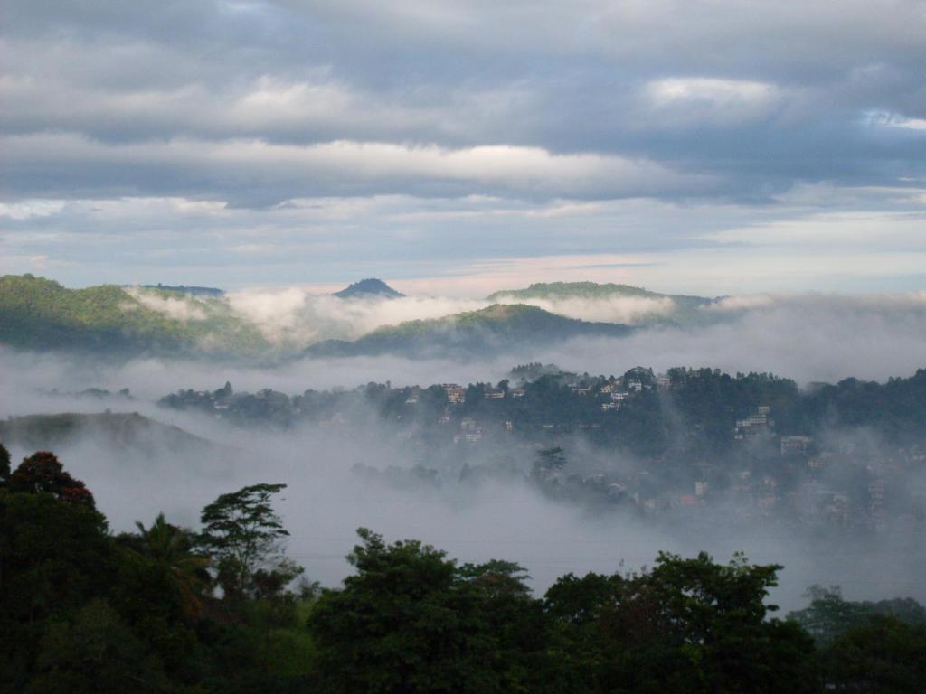 a misty valley with trees and clouds in the sky at The Theva Residency in Kandy