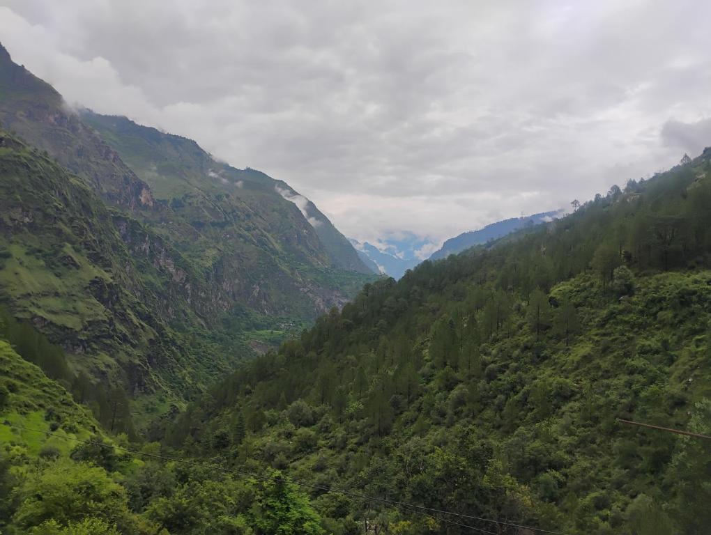 Garur Ganga Resorts & Heritage في Pīpalkoti: اطلالة على وادي في سلسلة جبلية