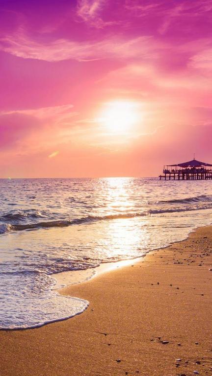 a beach with a pier in the ocean at sunset at Dudy Studios At Brighton City Center in Brighton & Hove