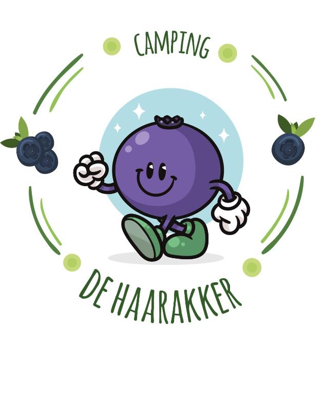 a cartoon illustration of a cranberry with the words campifying de harauder at Camping de Haarakker in Langeveen