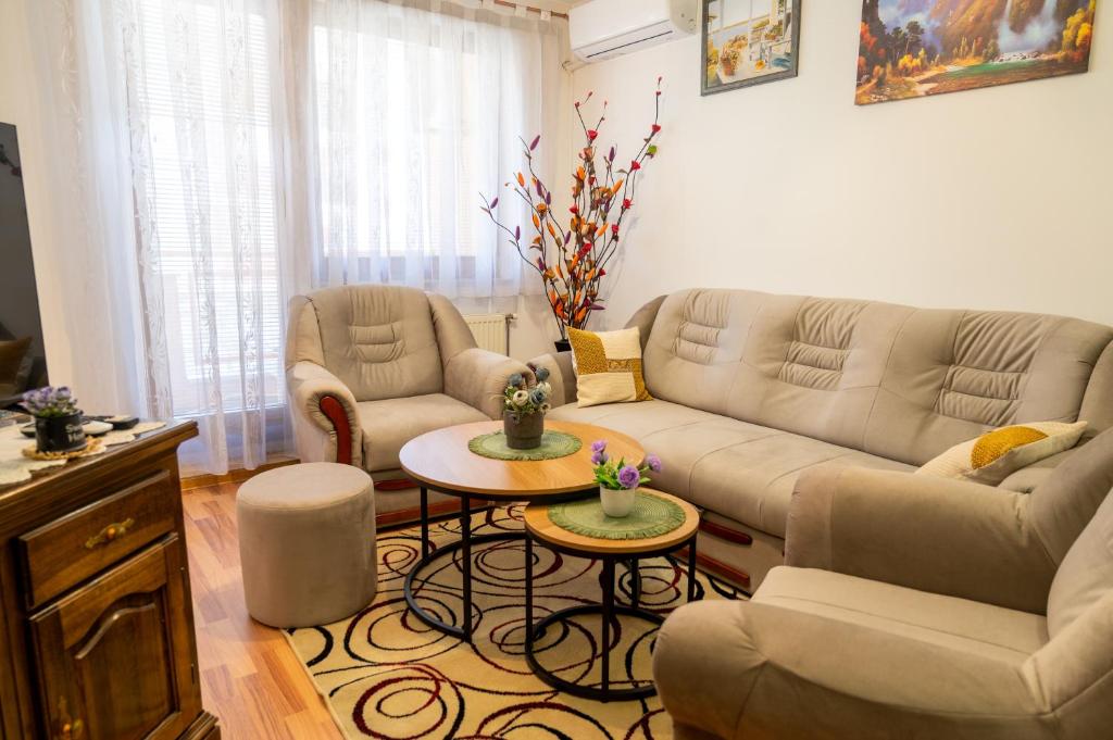 a living room with a couch and a table at Gradina Stan na Dan in Doboj
