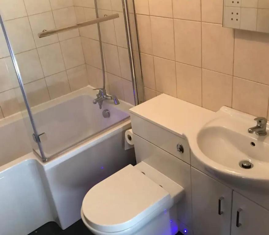 ein Badezimmer mit Toilette und Waschbecken in der Unterkunft Swallow cottage in Howden