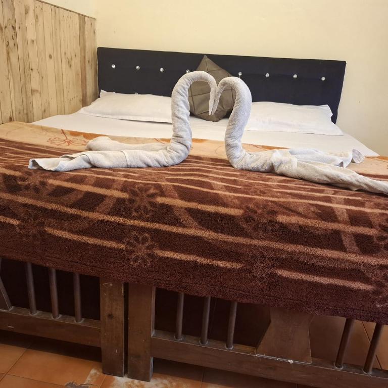 科尔瓦Ave Maria Guest House & Restaurant and Bar的毛巾制成的心床