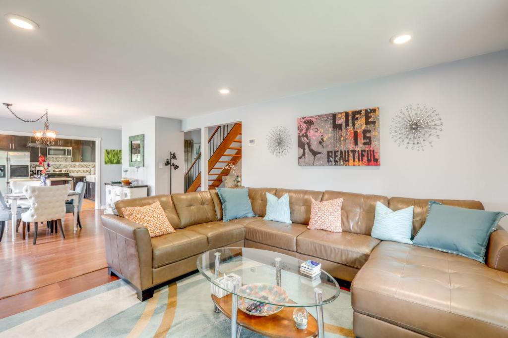 a living room with a couch and a table at Private Yard, Garden, Patio South Jersey Hideaway in Willingboro