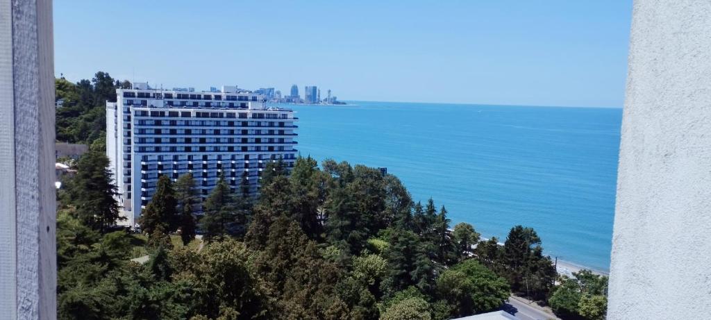 - Vistas a un edificio alto y al océano en Зелёный рай, en Batumi