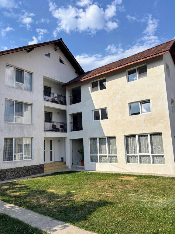 an exterior view of a building with a yard at Casa Sima in Călimăneşti